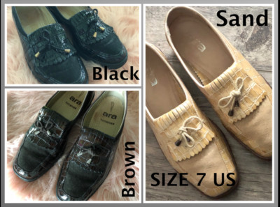 Set of 3 ARA Natureform Loafer Croc Patent Suede Black Brown Sand Comfort Fit 7