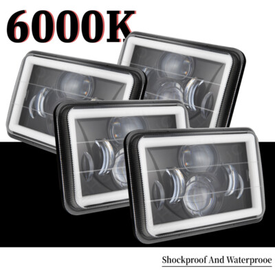 4pcs 4x6 LED Headlights Red DRL Eyes for Ford Mustang 79 -86 Chevy Camaro 82-91