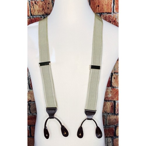 VTG TRAFALGAR Beige Brown Y Back Suspenders Leather Button Braces