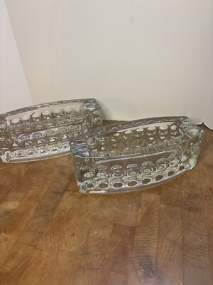 2 RARE Sklo Union op art glass ashtray - Rudolf Jurnikl Rudolfova Hut 1960s MCM