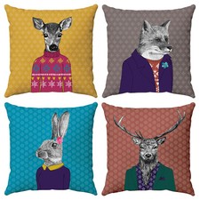 After Dark Woodland Creatures Filled Cushions,  Stag, Hare, Fox, Deer, 45cmx45cm