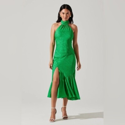NWT Size S - ASTR The Label Caspia Halter Side-Slit Midi Dress | eBay