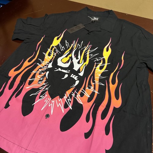 Ed Hardy flame, graphic men’s tattoo black button up shirt, L or XL - Picture 3 of 6