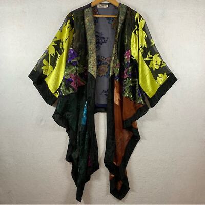 Vintage Sterling Styles 100% Silk Patchwork Kimono OS Colorful Mosaic Boho Gypsy