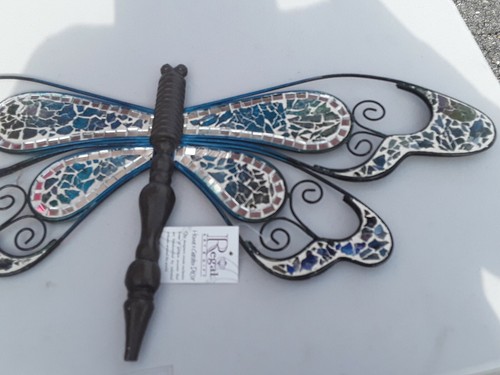 2 Libellen Wandbehang Metall Glas Mosaik Handarbeit Gartendeko Regal Art - Bild 5 von 11