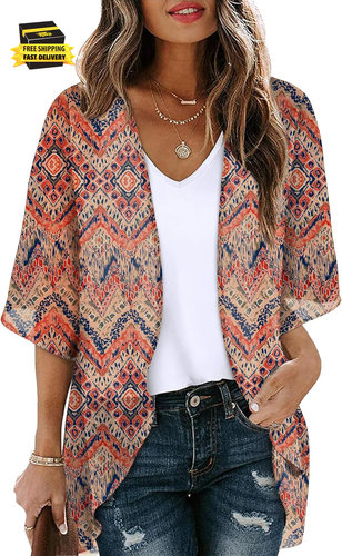 Beach Cover Ups for Women 3/4 Length Sleeve Womens Tops Summer Cardigan Casual B