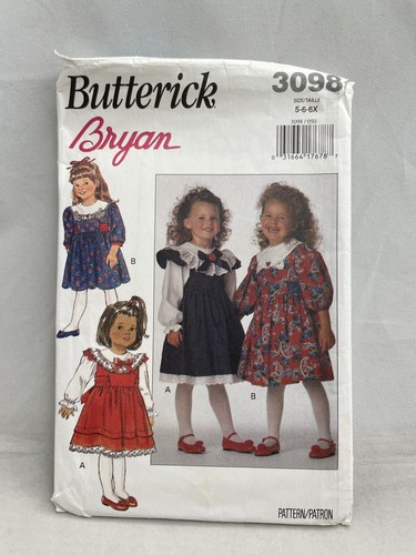 Vestidos Butterick 3098 Niñas Cuello Variación Patrón Talla 5 6 6X Bryan Costura - Imagen 1 de 4