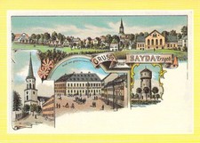 Sayda AK Hotel Wasserturm Kirche Erzgebirge Nachdruck DDR Litho Ansichtskarte