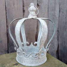 Large Silver Wrought Iron Crown Garden Ornament Decoration Planter Outdoor Art