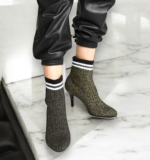 Authentic Stuart Weitzman Gold Metallic Knit Sock… - image 2