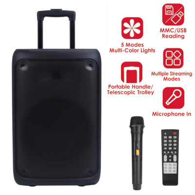 Wireless Speaker System FM Radio USB AUX Speakers with Microphone RGB LED Lights