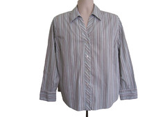 Shaver Lake Womens Button Shirt Size 1X Green V-Neckline Stretch Striped