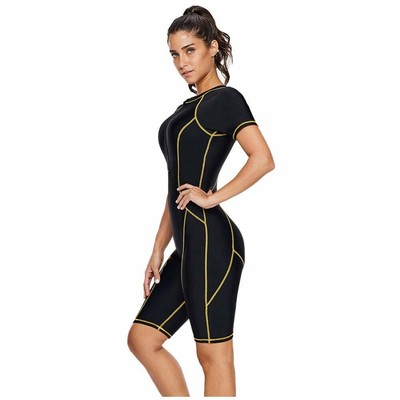 one piece swimsuit with shorts and sleeves