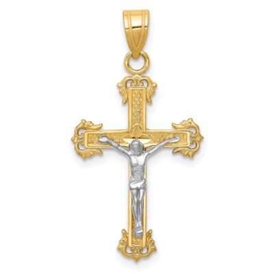 10K Two-tone Gold Diamond-cut Crucifix Pendant