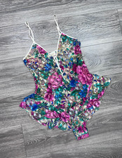 Victorias Secret VTG Babydoll Ruffle Teddy Bodysuit Lace Floral One Piece y2k S