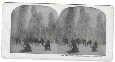 #ad Niagara Coasting On the Frozen Spray Prospect Park c1900 Stereoview Card $3.95