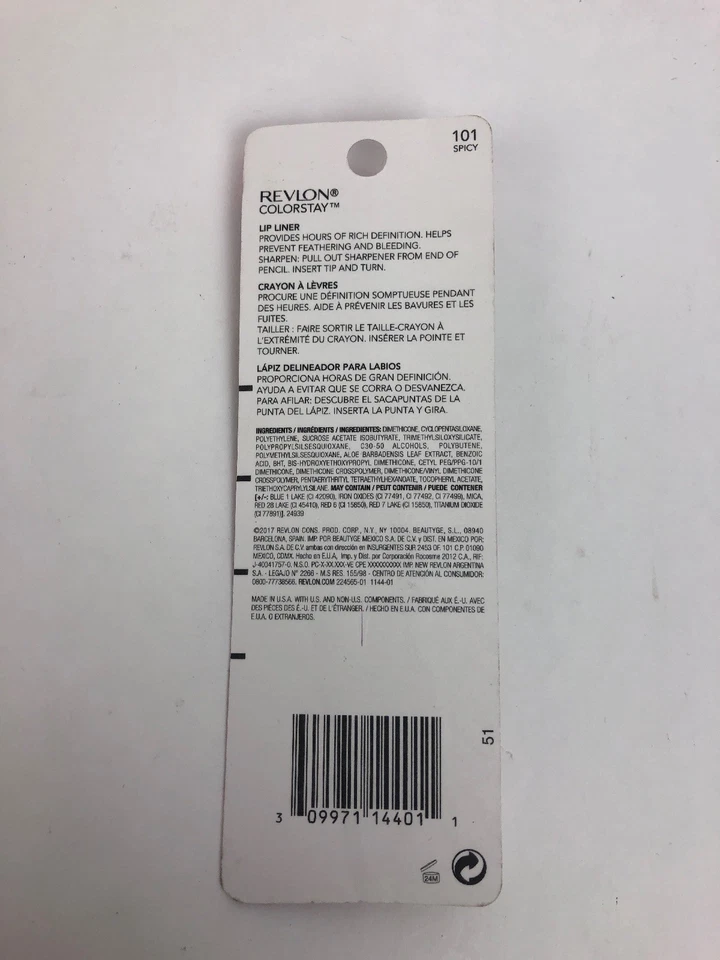 Revlon Colorstay Lip Liner w/ Pull-Out Sharpener - #101 SPICY -FSTSHP - Image 3 of 4