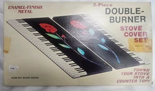 enamel finish metal rose key board design 2 piece double burner stove cover set