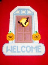 Vintage Finished "WELCOME" Pumpkin Halloween Door/Wall Hanging - Plastic Canvas