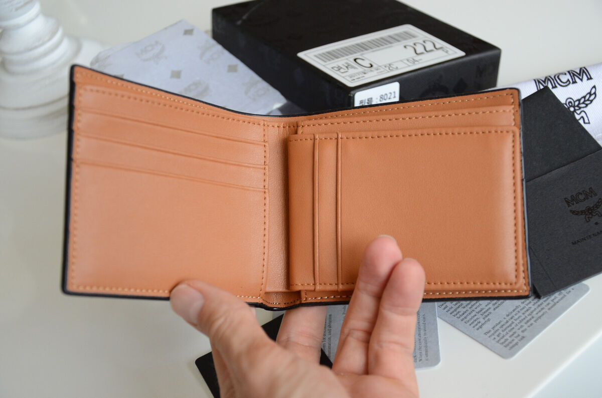 MCM Black Leather Bifold wallet Cognac inside Card Holder MCM Black Leather Bifold wallet Cognac inside Card Holder