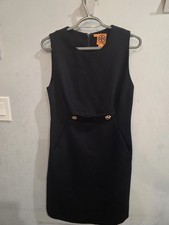 Tory Burch Blue Black Wool Blend Sleeveless Dress Elegant Size 8