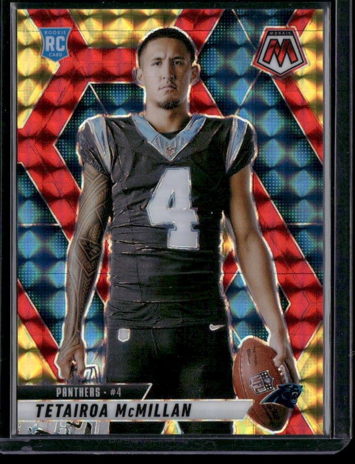 2025 Panini Mosaic #274 Tetairoa McMillan Mosaic Red & Yellow #/89