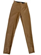 Assets By Spanx woman's brown Faux Suede Leggings Pull On Waist Size Small
