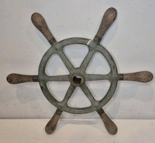 Vintage Antique Bronze And Wood Boat Ship Helm Steering Wheel Nautical 16 12 Vintage Antique Bronze And Wood Boat Ship Helm Steering Wheel Nautical 16 12