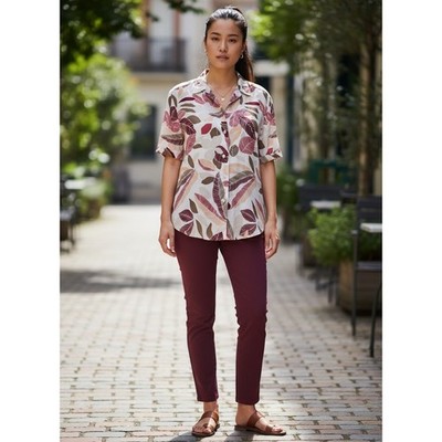 Linden Hill Button Down Shirt Womens Medium Multicolor Excellent 100% Silk Leaf