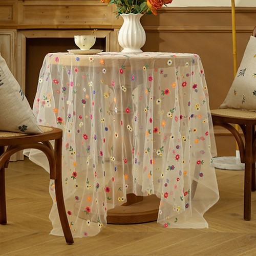 Rustic Style Embroidered Lace Tablecloth for Use on For Dining Bedroom Tables - Picture 11 of 24