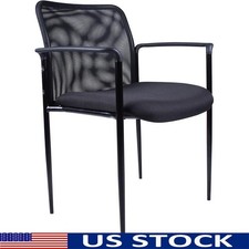 Contemporary Stackable Black Steel Frame Office Chair W/ Mesh Back  Arm Caps US