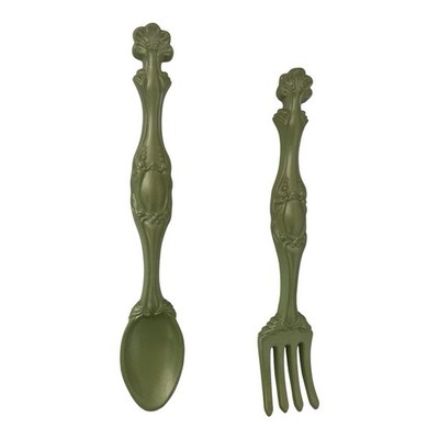 Vtg Arnels Ceramic Spoon And Fork Wall Decor Green 16'' 1967 Country Kitchen
