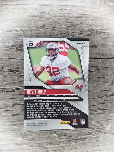 2024 Panini Prizm - Rookies Devin Culp #326 Lazer Prizm (RC) - Picture 2 of 2