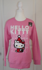 Hello KITTY Graphic Pink Adult S Sweatshirt Embroidered Chenille Santa Hat NWT
