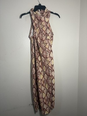 Rachel Roy Women's Brown Beige Animal Print Halter Jumpsuit, Size M, Zip