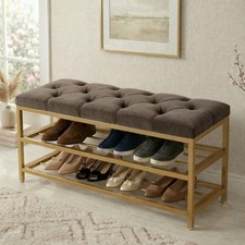 Image of Shoe Bench Storage Rack with Velvet Memory Foam Seat 10 Shoes Pair Capacity