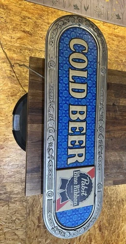 VTG PABST BLUE RIBBON BEER SIGN COLD BEER ADVERTISING LIGHT WORKING LARGE 12"X40
