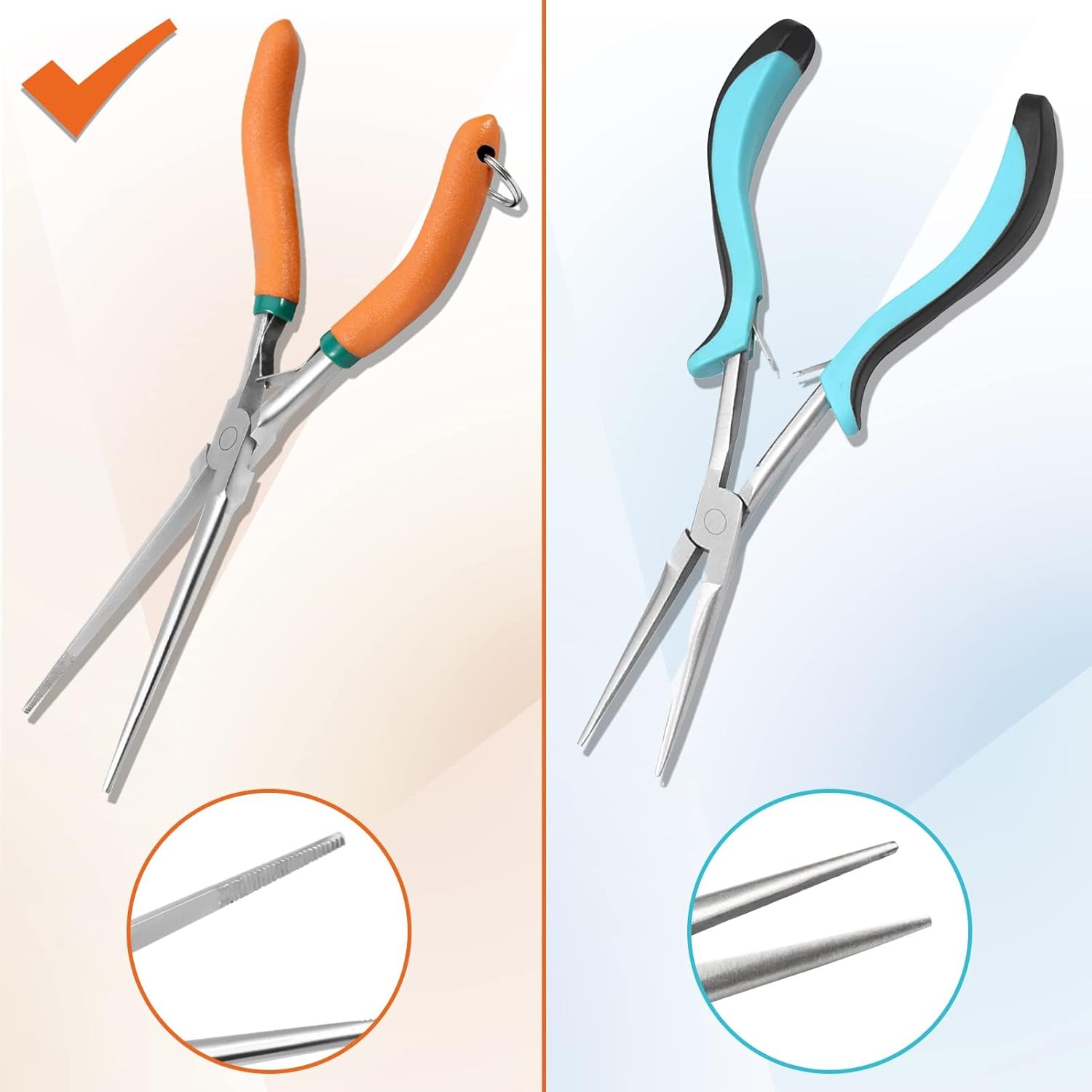 Long Reach Needle Nose Pliers 7" Thin Extra 7", Green & Orange 