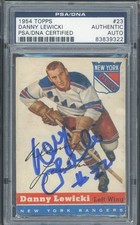 Danny Lewicki Signed 1954-55 Topps NY Rangers Card #23 PSA Slabbed #83839322