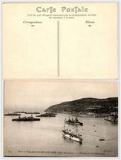1930s French Navy Battleships Postcard Villefranche Scene Mediterranean Fleet