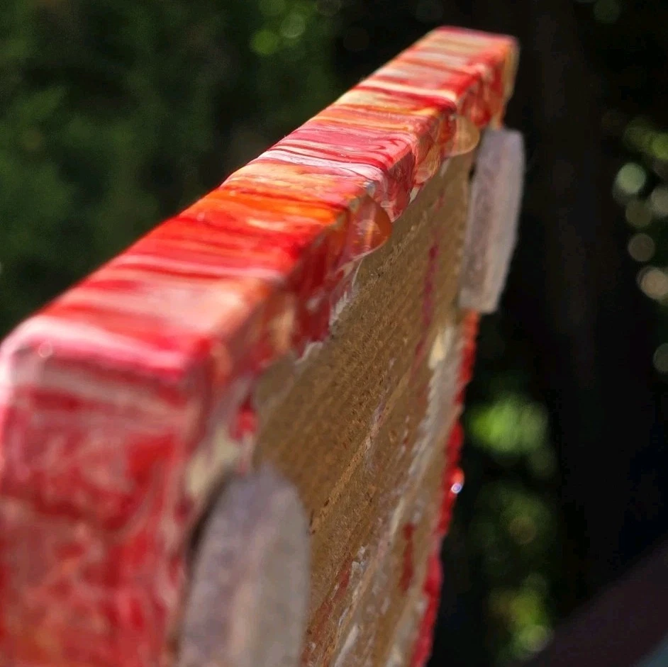 Azulejo de remache abstracto de resina acrílica de cerámica colorido rojo arte hecho a mano Foto 2 de 4