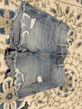 Abercrombie Kids Girls Distressed Denim Shorts Size 9/10 Raw Hem Blue Jean