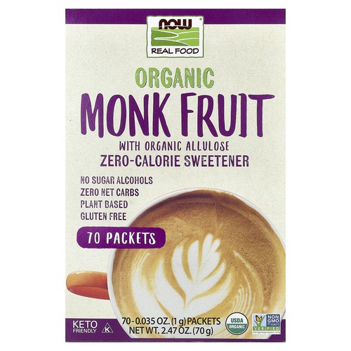 Organic Monk Fruit, Zero-Calorie Sweetener,  70 Packets, 0.035 oz (1 g) Each