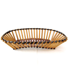 VTG MCM Woven Wicker Rattan Basket 12  Bread Fruit Bowl Centerpiece Bamboo Wood