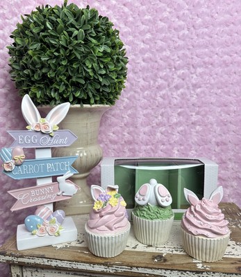 NEW In BOX! BUNNY BOULEVARD Easter Cupcakes Pastel Bunny Rabbit Decor Set of 3