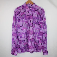 Marina Chemisier Silk Blouse Womens 40 Relaxed Medium Abstract Purple France 70s