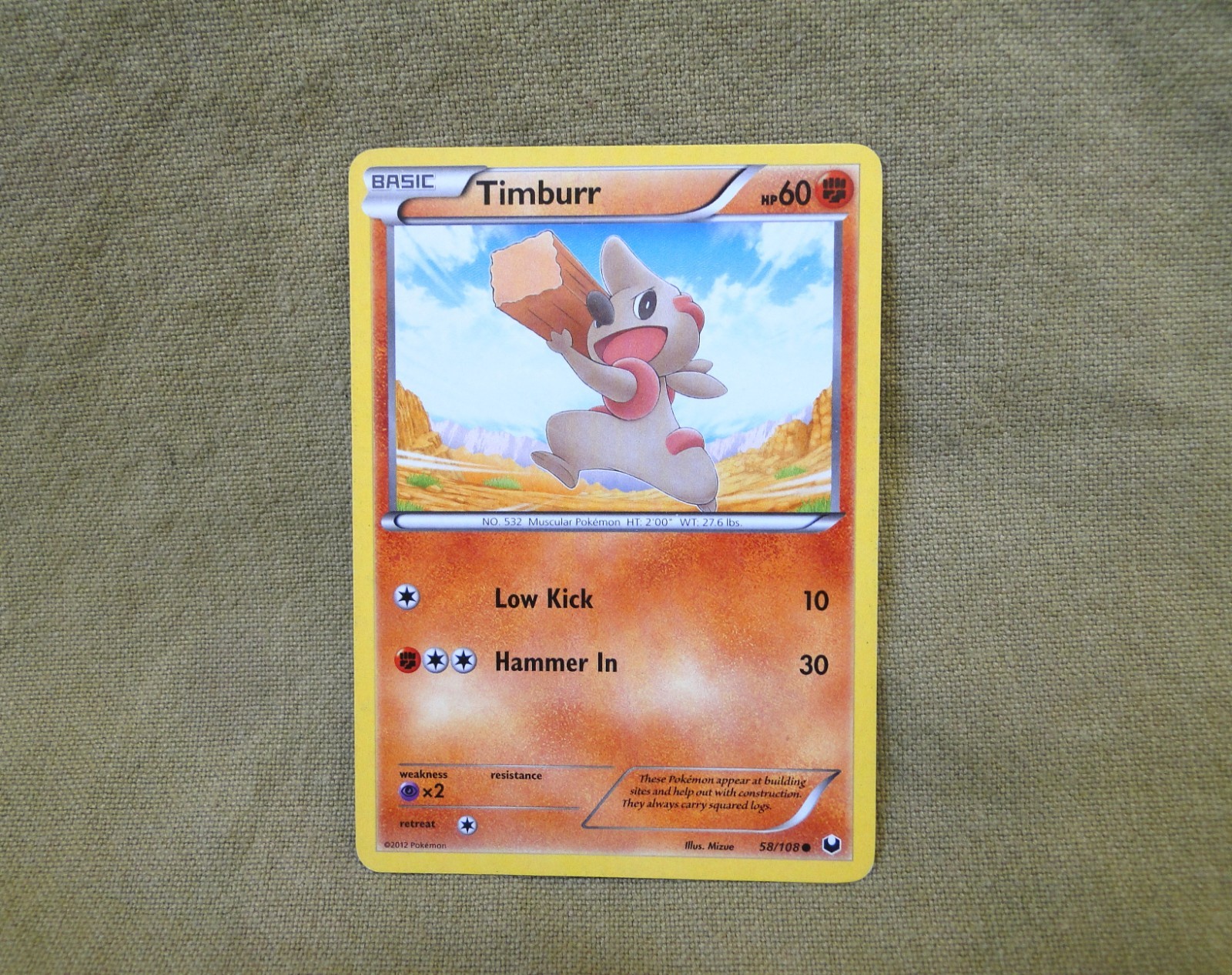 Pokemon Trading Card - Dark Explorers: Timburr 58/108
