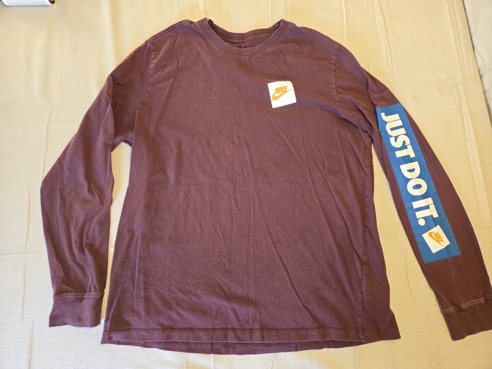 Nike The Nike Tee Long Sleeve Shirt Men XL Maroon Just Do It