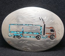 XD29156 VINTAGE 1970s SEMI-TRUCKER 18-WHEELER TRUCK ARTWORK MENS BELT BUCKLE