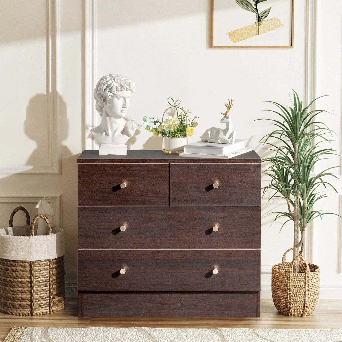 Modern Simple 4-Drawer Dresser Nightstand Brown | eBay